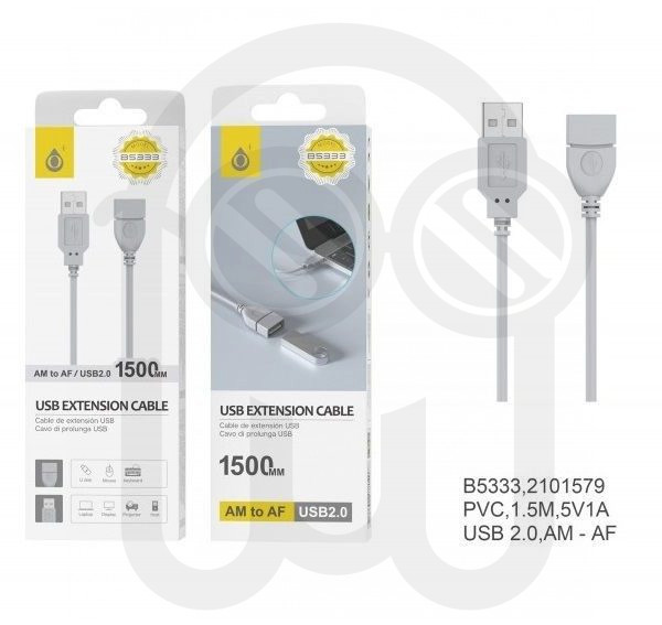 ONE PLUS 2101579 B5333 CABLE EXTTENSION USB2.0 AM A AF 1.5M