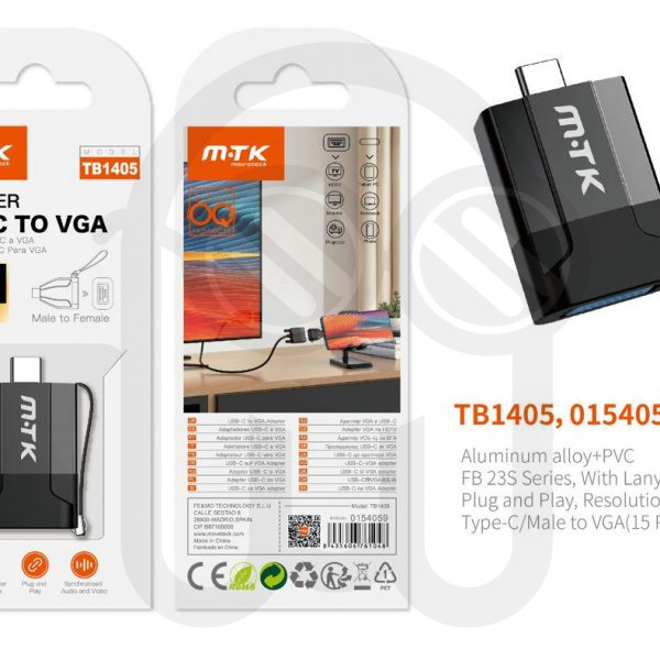 MTK 0154059 TB1405 ADAPTADOR OTG CORREA TYPE-C A VGA 15 PIN