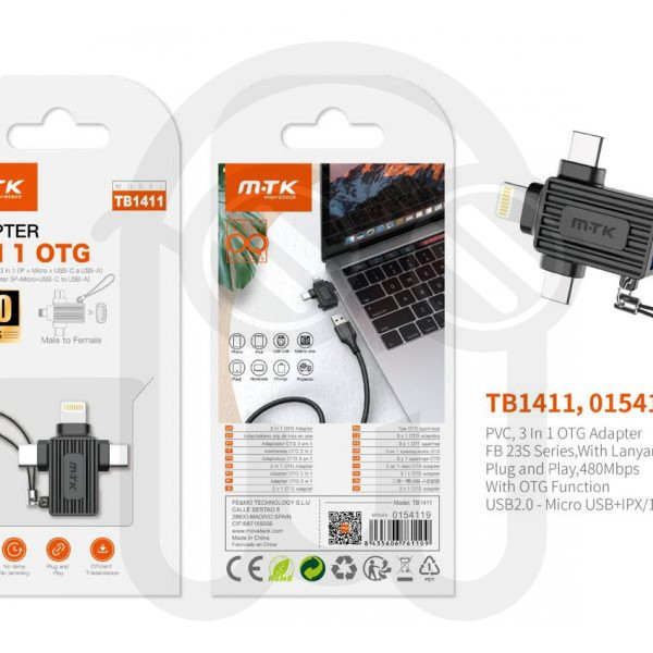 MTK 0154119 TB1411 ADAPTADOR OTG CORREA 3 EN 1