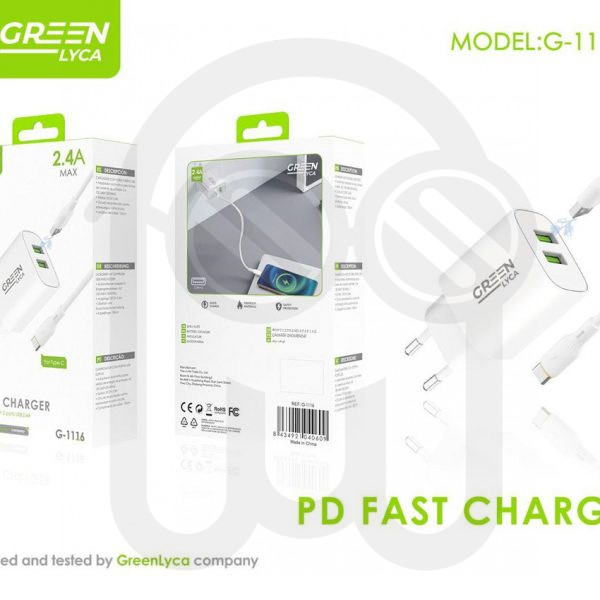 CARGADOR DOBLE USB 2.4A CON CABLE USB C