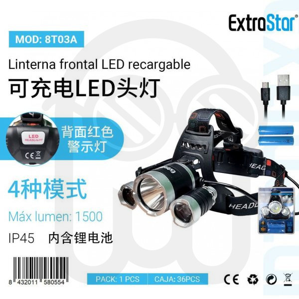 LINTERNA FRONTAL LED 1500LUMEN 4MODES