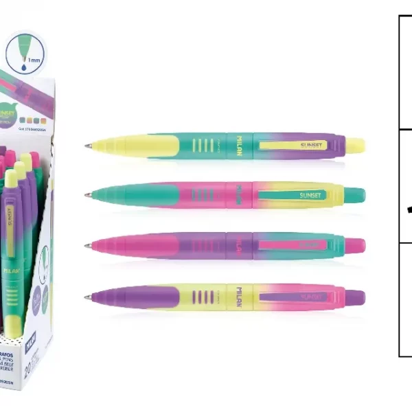 EXPOSITOR 20 BOLÍGRAFOS SUNSET, TINTA AZUL MILAN